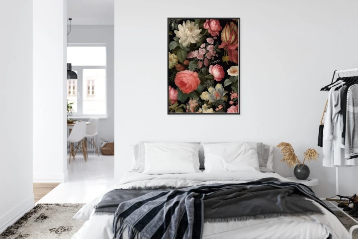 Plakat Kolorowe Kwiaty Na Czarnym Tle
