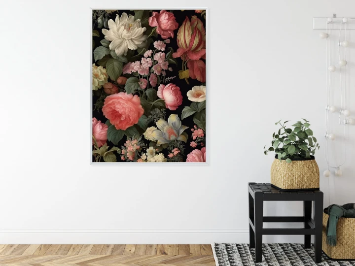 Plakat Kolorowe Kwiaty Na Czarnym Tle