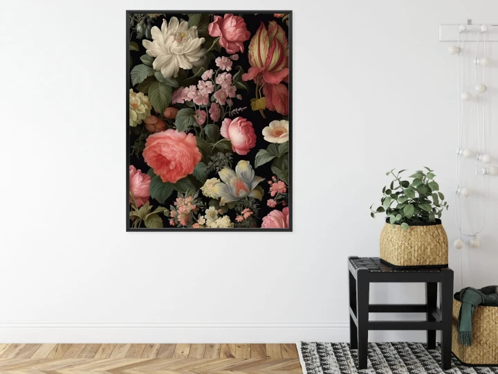 Plakat Kolorowe Kwiaty Na Czarnym Tle
