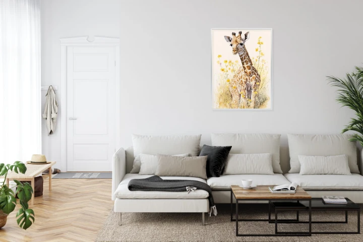 Plakat Mała Żyrafa Na Łące