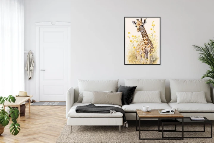 Plakat Mała Żyrafa Na Łące