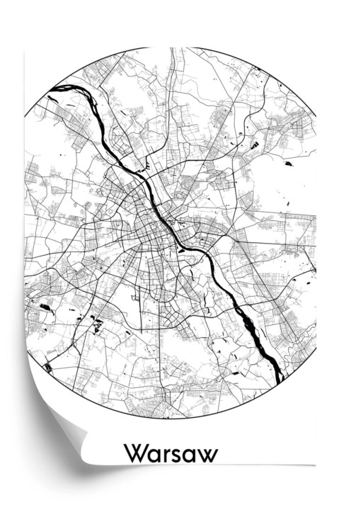 Plakat Warszawa Minimalistyczna Mapa W Kole