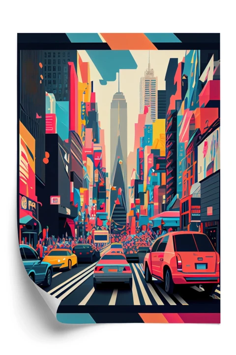 Plakat Kolorowe Auta Na Ulicy Nowego Jorku Abstrakcja