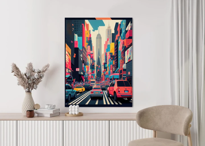 Plakat Kolorowe Auta Na Ulicy Nowego Jorku Abstrakcja