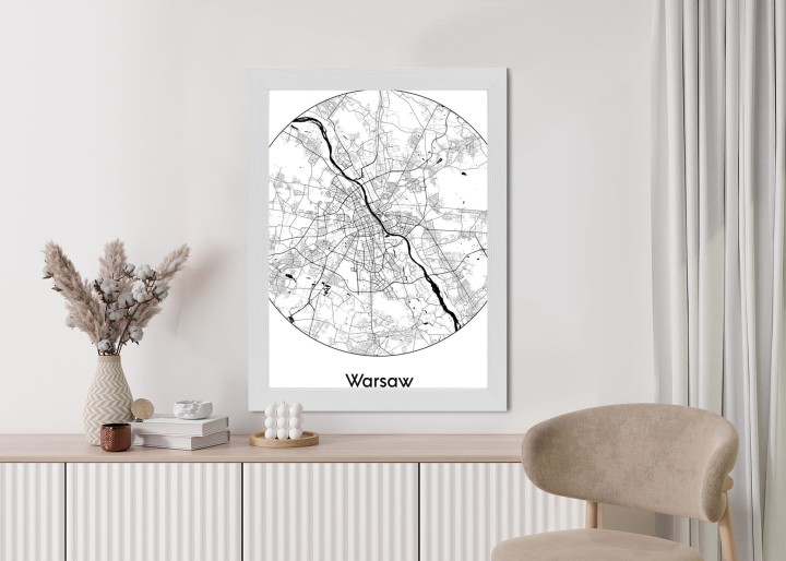 Plakat Warszawa Minimalistyczna Mapa W Kole