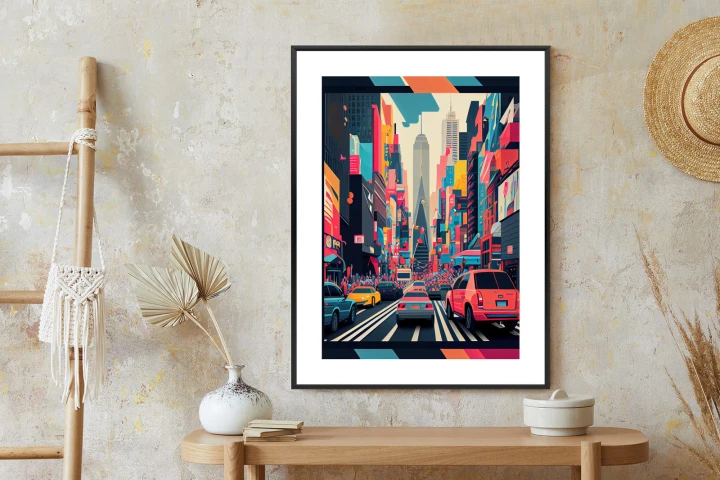 Plakat Kolorowe Auta Na Ulicy Nowego Jorku Abstrakcja