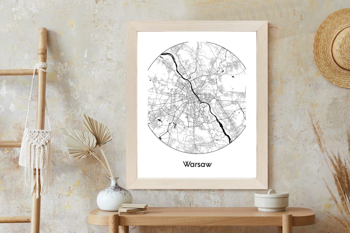 Plakat Warszawa Minimalistyczna Mapa W Kole