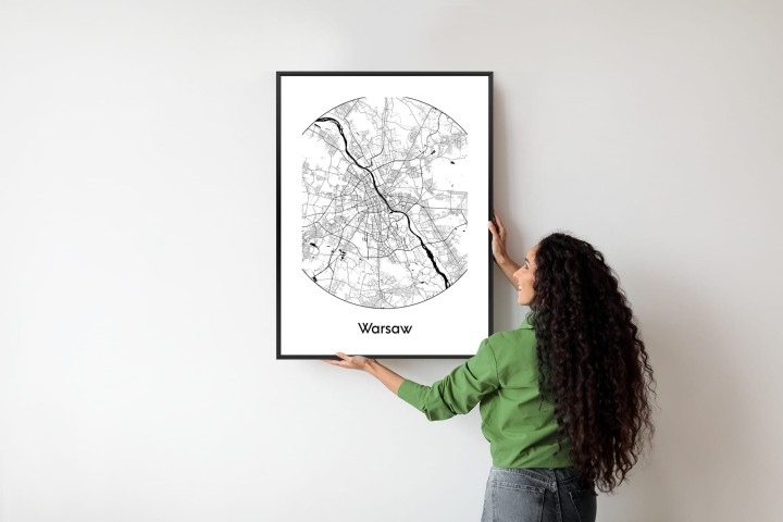 Plakat Warszawa Minimalistyczna Mapa W Kole