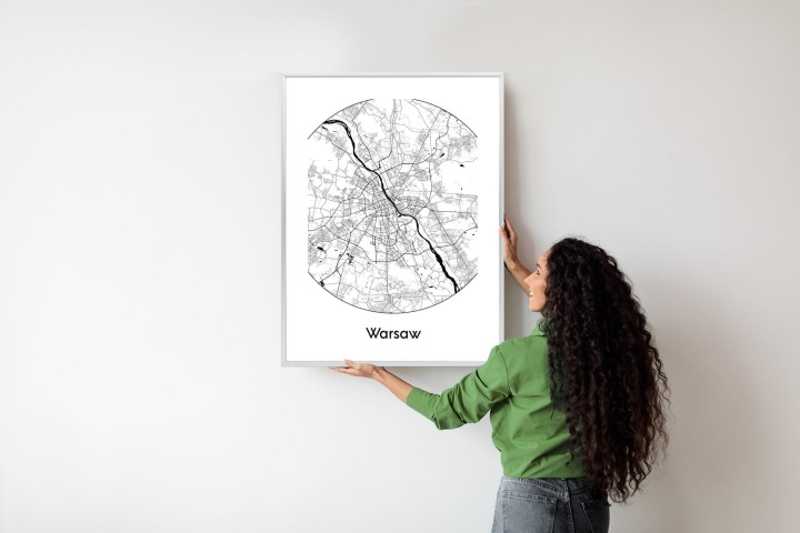 Plakat Warszawa Minimalistyczna Mapa W Kole