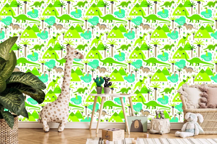 Tapeta Dinozaury Jeziora Drzewa Do Pokoju Chłopca