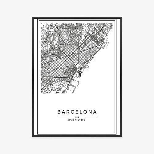 Plakat Mapa Miasta Barcelona W Czerni I Bieli
