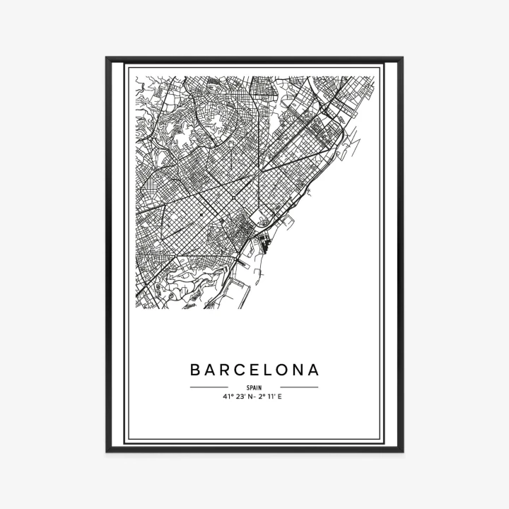 Plakat Mapa Miasta Barcelona W Czerni I Bieli