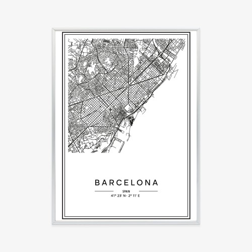 Plakat Mapa Miasta Barcelona W Czerni I Bieli