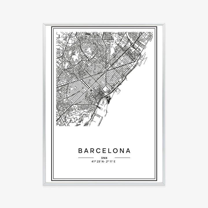 Plakat Mapa Miasta Barcelona W Czerni I Bieli