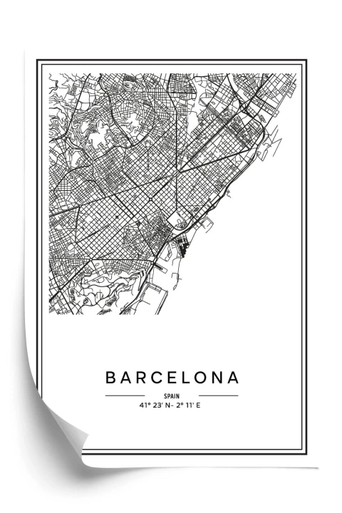Plakat Mapa Miasta Barcelona W Czerni I Bieli