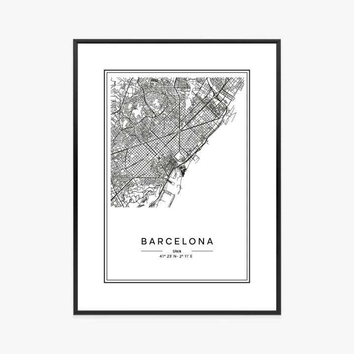 Plakat Mapa Miasta Barcelona W Czerni I Bieli