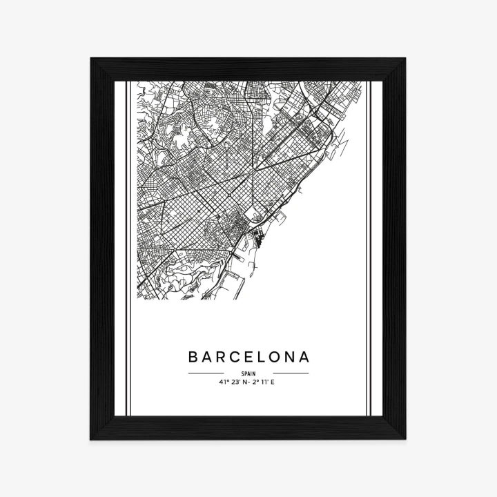 Plakat Mapa Miasta Barcelona W Czerni I Bieli