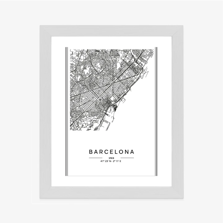 Plakat Mapa Miasta Barcelona W Czerni I Bieli