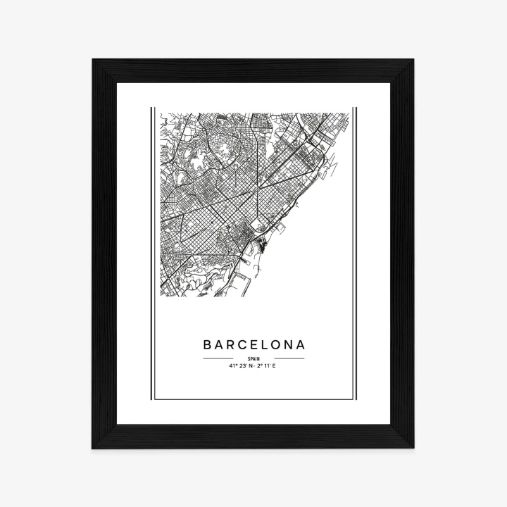 Plakat Mapa Miasta Barcelona W Czerni I Bieli