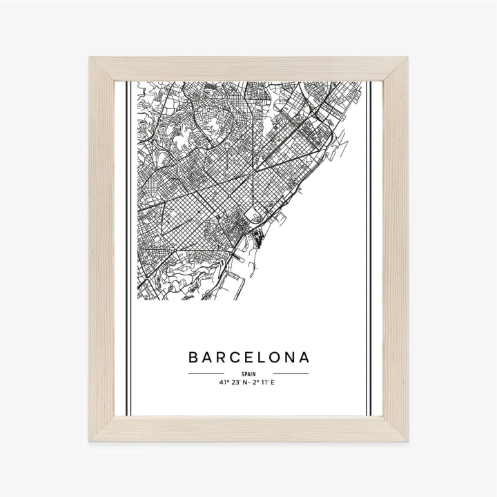 Plakat Mapa Miasta Barcelona W Czerni I Bieli