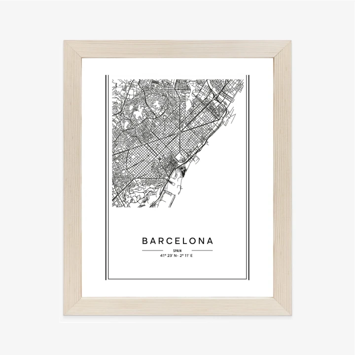 Plakat Mapa Miasta Barcelona W Czerni I Bieli