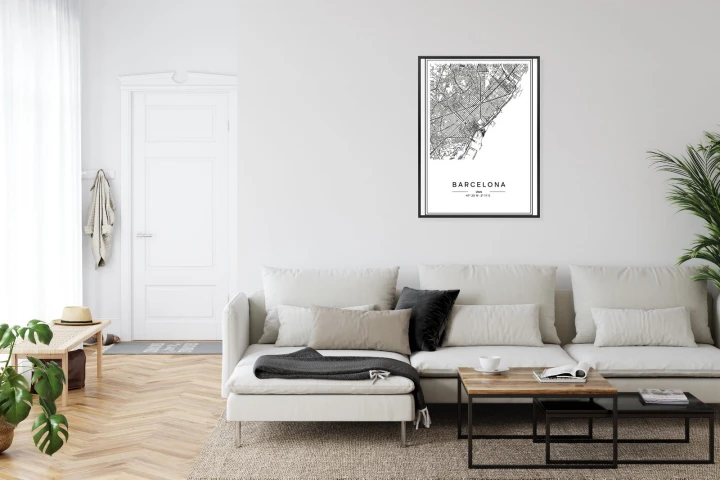 Plakat Mapa Miasta Barcelona W Czerni I Bieli
