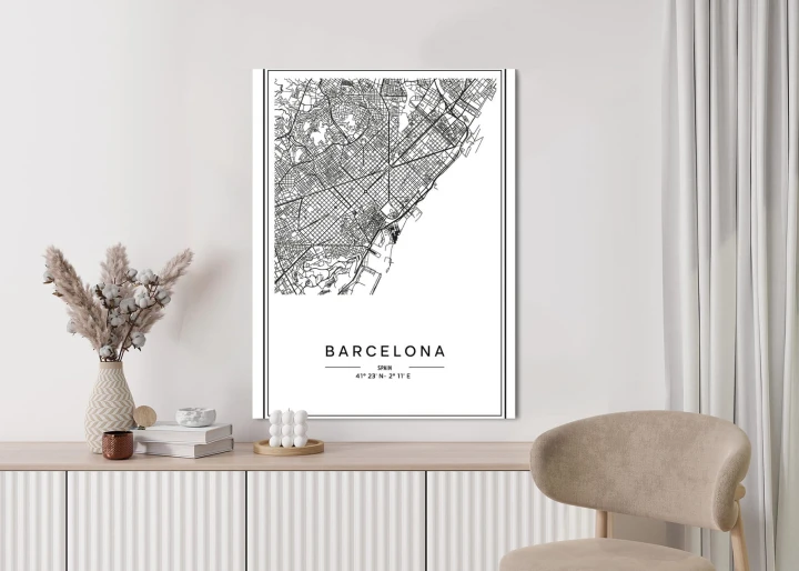 Plakat Mapa Miasta Barcelona W Czerni I Bieli