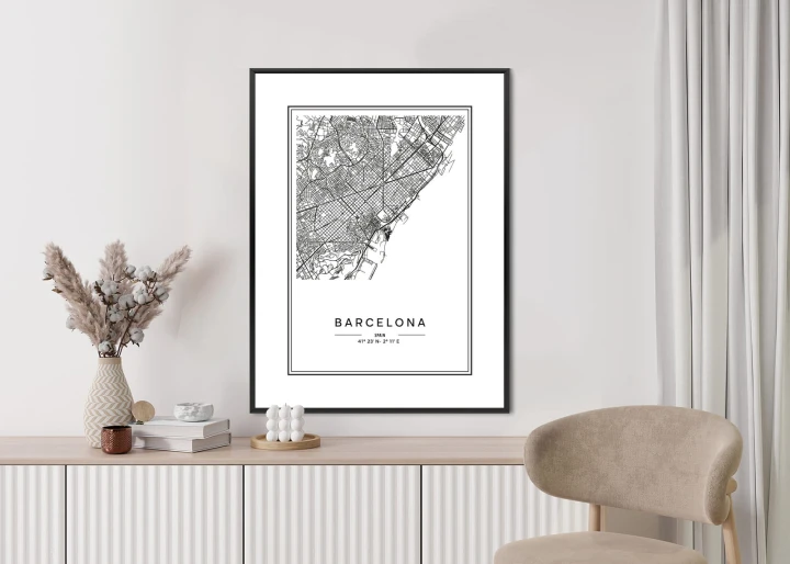 Plakat Mapa Miasta Barcelona W Czerni I Bieli