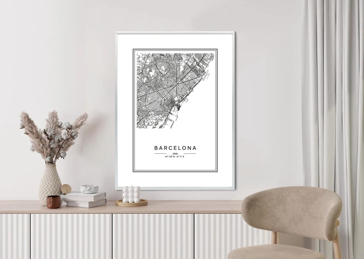 Plakat Mapa Miasta Barcelona W Czerni I Bieli