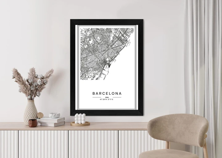 Plakat Mapa Miasta Barcelona W Czerni I Bieli