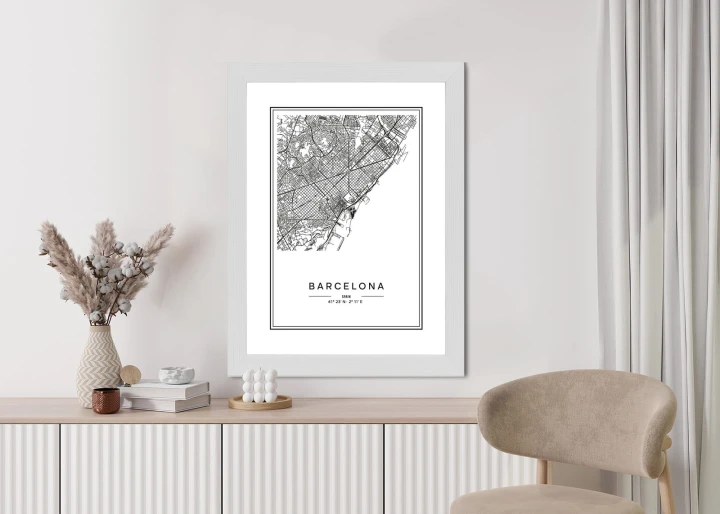 Plakat Mapa Miasta Barcelona W Czerni I Bieli