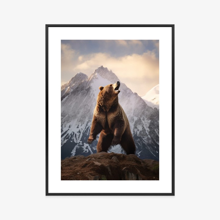 Plakat Niedźwiedź Grizzly Na Śnieżnym Paśmie Górskim