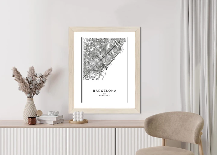 Plakat Mapa Miasta Barcelona W Czerni I Bieli