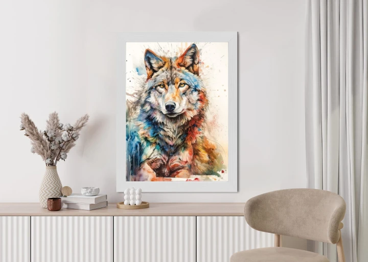 Plakat Wielokolorowy Wilk Portret