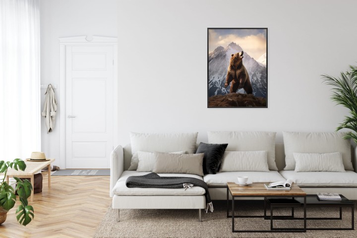Plakat Niedźwiedź Grizzly Na Śnieżnym Paśmie Górskim