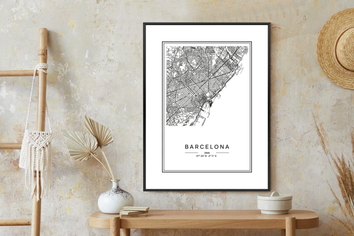 Plakat Mapa Miasta Barcelona W Czerni I Bieli
