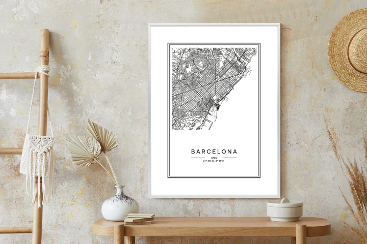 Plakat Mapa Miasta Barcelona W Czerni I Bieli
