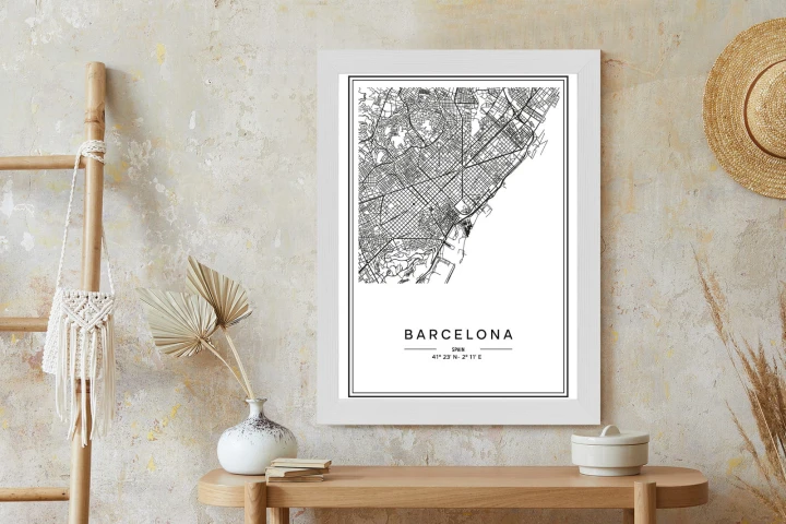 Plakat Mapa Miasta Barcelona W Czerni I Bieli