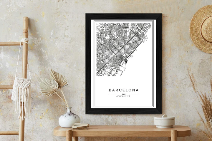 Plakat Mapa Miasta Barcelona W Czerni I Bieli