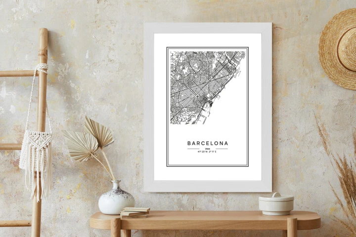 Plakat Mapa Miasta Barcelona W Czerni I Bieli