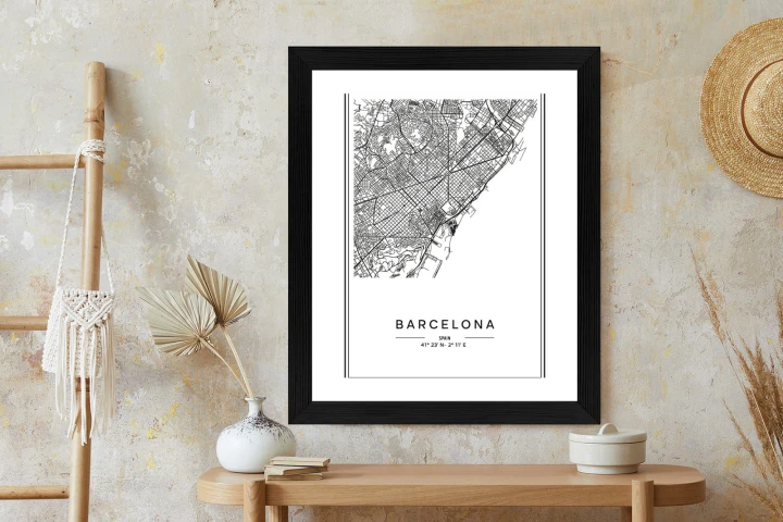 Plakat Mapa Miasta Barcelona W Czerni I Bieli