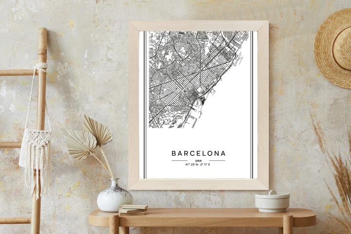 Plakat Mapa Miasta Barcelona W Czerni I Bieli