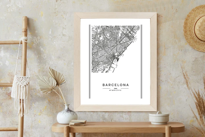 Plakat Mapa Miasta Barcelona W Czerni I Bieli
