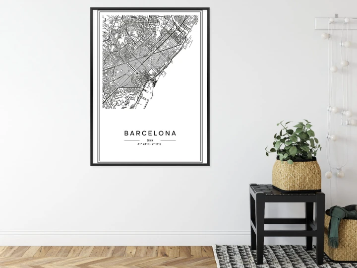 Plakat Mapa Miasta Barcelona W Czerni I Bieli