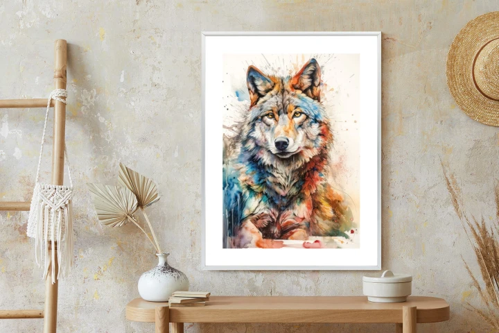Plakat Wielokolorowy Wilk Portret