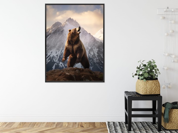 Plakat Niedźwiedź Grizzly Na Śnieżnym Paśmie Górskim