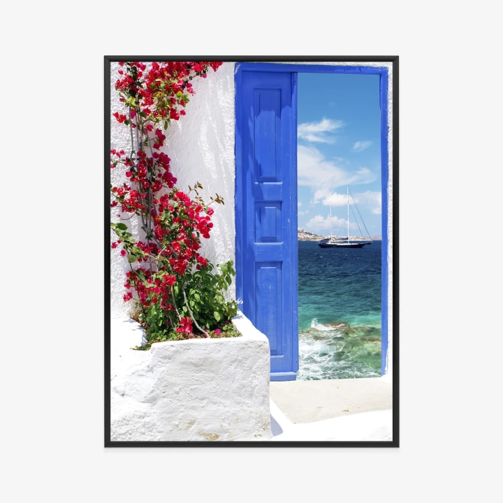 Plakat Tradycyjne Greckie Drzwi Z Widokiem Na Morze