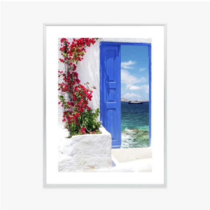 Plakat Tradycyjne Greckie Drzwi Z Widokiem Na Morze
