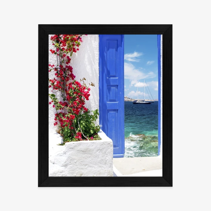 Plakat Tradycyjne Greckie Drzwi Z Widokiem Na Morze