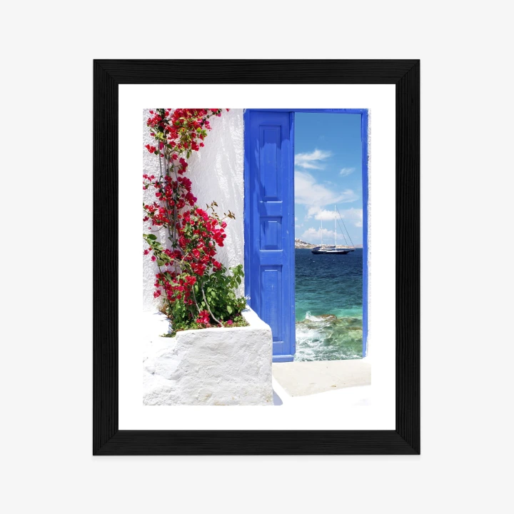 Plakat Tradycyjne Greckie Drzwi Z Widokiem Na Morze